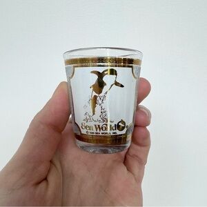 Vintage Sea World Gold and White textured shot glass